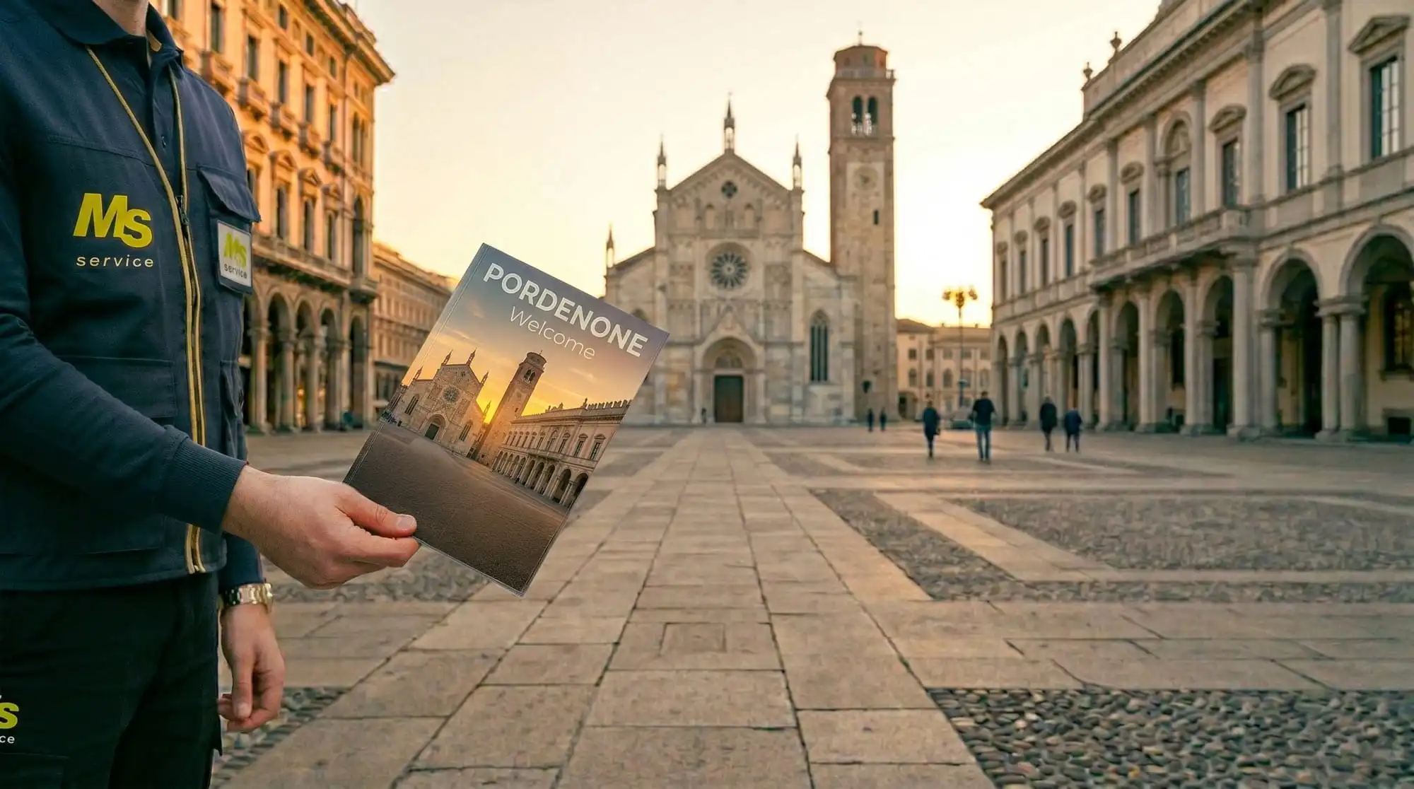 Operatore MS Service distribuisce volantini a Pordenone con geolocalizzazione GPS certificata